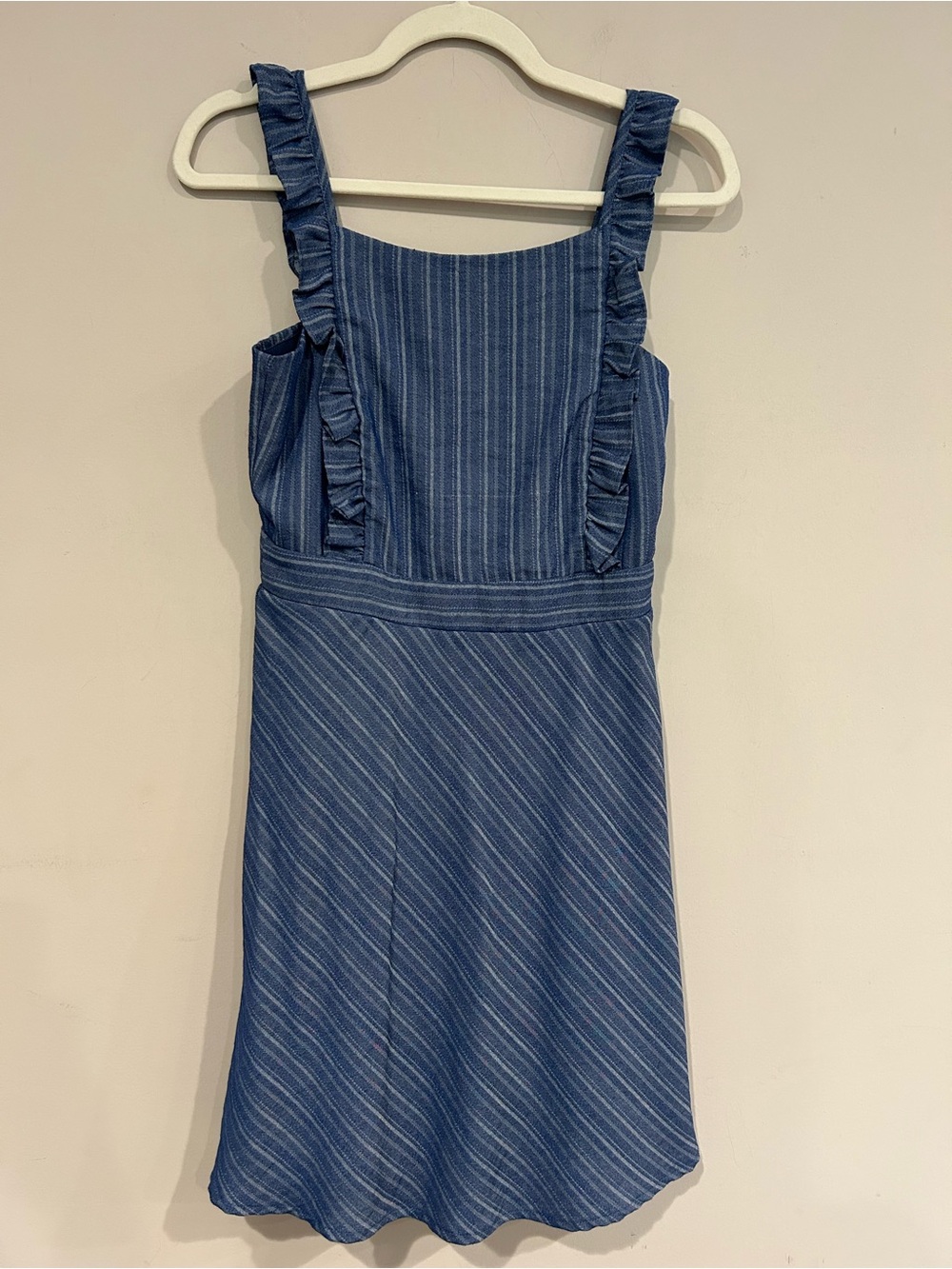 Altar'd State Blue Striped Ruffle Strap Dress. 34” length